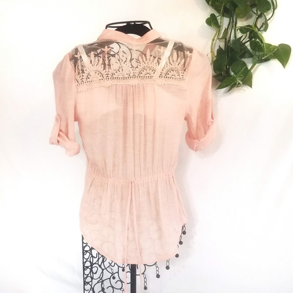 **SOLD ** Anthropologie Peach Lace Tie Mesh Top - Picture 3 of 7